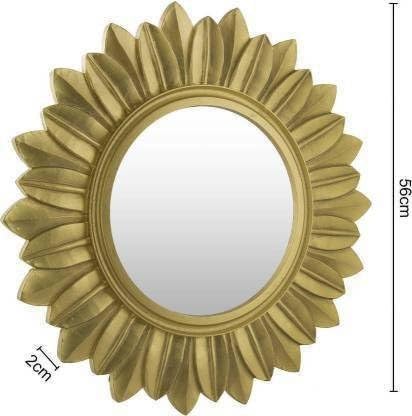 Vas Collection MDF Mirror Frame (Round) for Wall Decor,Bedroom,Living Room,Bathroom & Hallway (Golden)