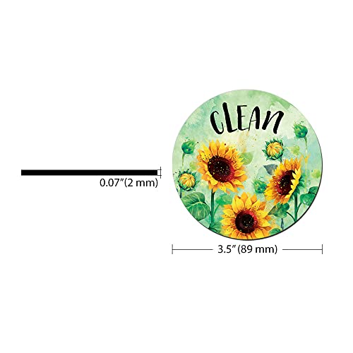 WIRESTER 3.5 inch Clean Dirty Sign Double-Sided Magnet Flip Decoration for Kitchen Dishwasher Washing Machine, Sunflowers