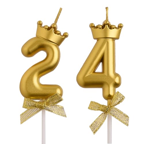 AOOLADA 24th 42nd Birthday Candles, Gold 42 24 Year Old Cake Topper Number Birthday Candles, Happy Birthday Party Decorations Gifts for Women Men