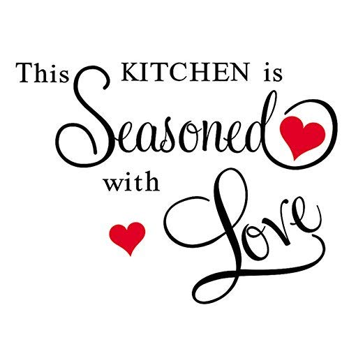 VVWV Kitchen Wall Decal Sticker Quotes - This Kitchen is Seasoned with Love - Wall Sticker for Cafe, Restaurants, Kitchen Home Vinyl Decals L x H 70 cm x 50 cm