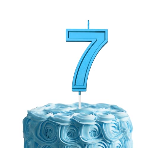 Blue 7 Number Birthday Candle for Cake, 2.76 Inch Number Cake Candles for Wedding Anniversary Decoration Happy Birthday Party Celebration