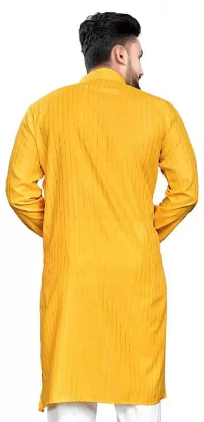 weltpocket Men's Cotton Blend Zari Straight LINING KURTA (LNNG-K-YLW-38_Yellow