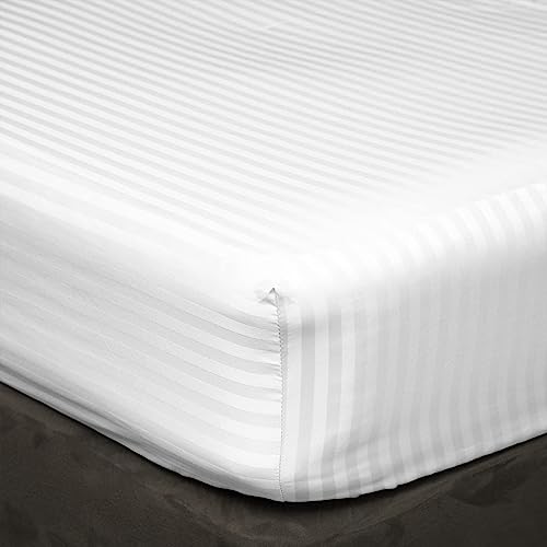 SATEEN BEDDING STORE 400 Thread Count Super Soft Elastic Fitted Bedsheet with 2 Pillow Cover- 100% Cotton 10" Deep Pocket of Fitted Sheet- All Around Elastic Fitted 3 PC Set-White Stripe,Single Size