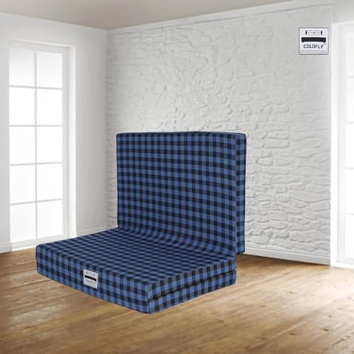 COLOFLY Dual Comfort Reversible | Foldable UHD Foam | Single Bed Mattress | 3 Fold Black-Blue | (72x35x2)