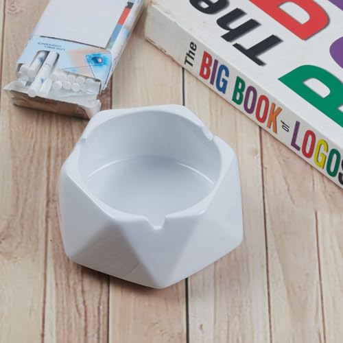 Pakhi Decor Groovy Ceramic Ashtray for Home & Office, White (10372)