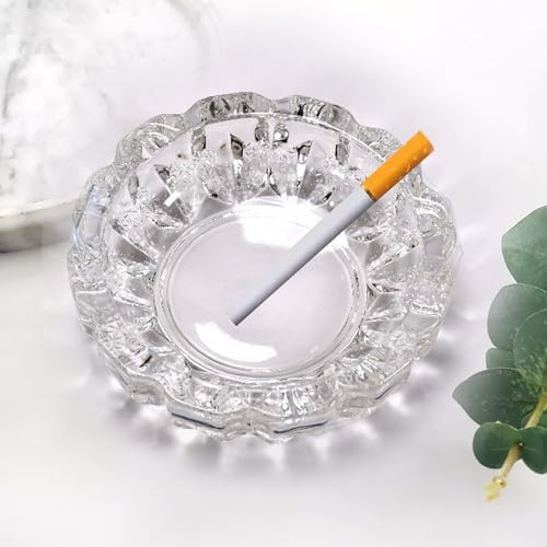 Venall Paricutin Glass Crystal Quality Cigar Cigarette Ashtray - Elegant Round Tabletop Ashtray for Home, Office, and Outdoor Décor