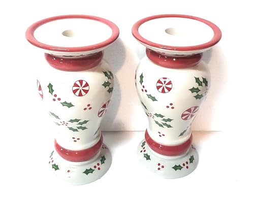 Temp-tations by Tara Temp-tations Set-of-2 Flowers & Flames Candle Stick/Pillar OR Vase, Ceramic (Holly Peppermint)