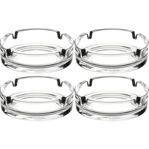 CASAQUA Crystal Glass Round Tabletop Ash Tray Glass Ash Tray for Cigarette, Cigar Smoking for Home, Car, Balcony, Crystal Clear Round Ash Tray Box Crystal Quality Glass Ash Tray (100MM, Pack of 4)