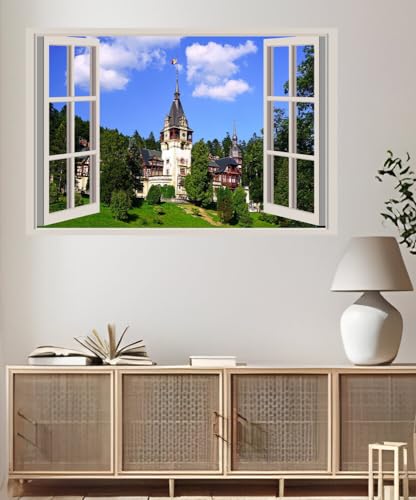 JVERF - JZZA26843 Romania Castles Peles Castle Clouds| Self-Adhesive Open Window Wall Sticker