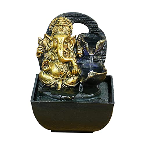 BNF Ganesha Statues Tabletop Water Fountain Collectibles Resin Rockery Waterfall Style A 14x13.5x18cm