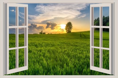 JVERF - JZZA20562 Fields Sunrises and| Self-Adhesive Open Window Wall Sticker