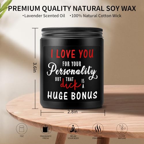 Valentines Day Gifts for Boyfriend from Girlfriend Love Candle Funny Gifts for Husband from Wife - 7 Oz Lavender Scented Soy Canle - Romantic Birthday Anniversary Presents for Him Men