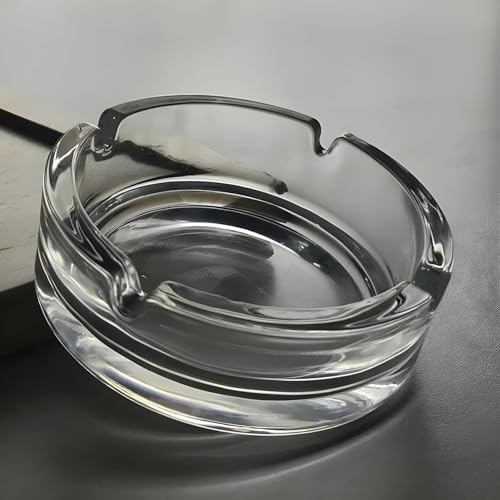 SOCATHEY Glass Round Tabletop Ashtray, Indoor Outdoor, Set of 1, Hard Glass, BPA Free