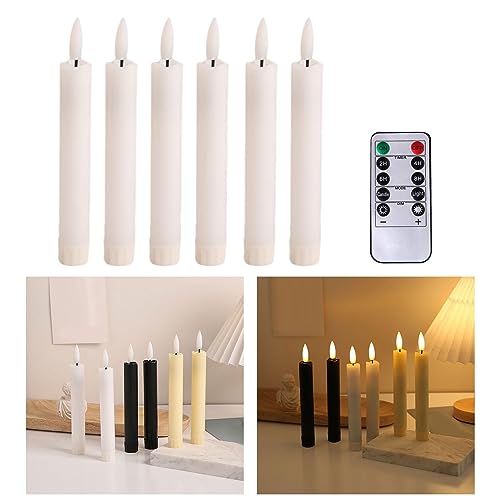 CALANDIS® 6X Led Candles 3D Wick Flameless Taper Candles for Wedding Party White | 6 Led Candles 1 Remote Control