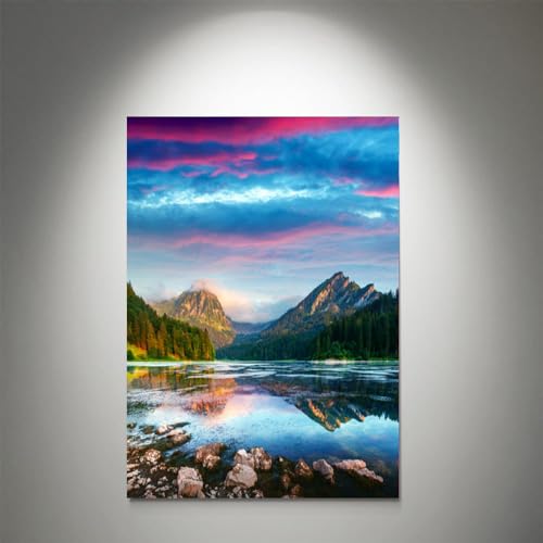 GADGETS WRAP Canvas Gallery Wrap Framed for Home Office Studio Living Room Decoration (11x14inch) - Dark Cloudy Sky Mountain Lake