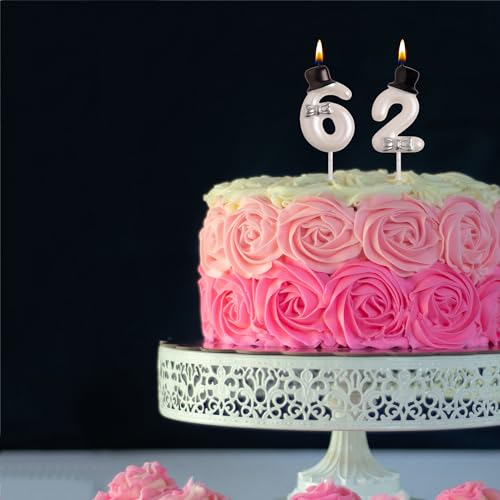 AOOLADA 26th 62nd Birthday Candles, White 62 26 Year Old Cake Topper Cute Number Birthday Candles, Happy Birthday Party Decorations Gifts for Men Women