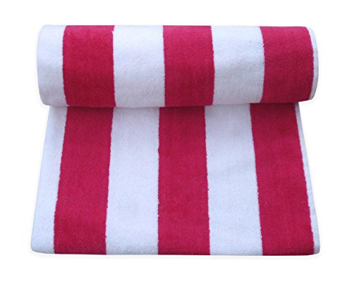 DIVINE OVERSEAS Cabana Stripes Super Soft 100% Cotton Velour 500 GSM 30" x 60" Inches (1 Piece Bath Towel, White & Pink)