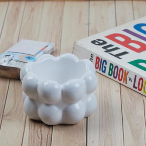 Pakhi Decor Groovy Ceramic Ashtray for Home & Office, White (10376)
