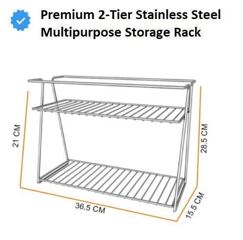 CR18 COLLECTION Multipurpose Stainless Steel Kitchen Rack, Kitchen Organizer, Counter Top Stainless Steel Kitchen Stand 2-Tier Trolley Basket for Boxes Utensils Dishes Plates for Home, Tiered Shelf