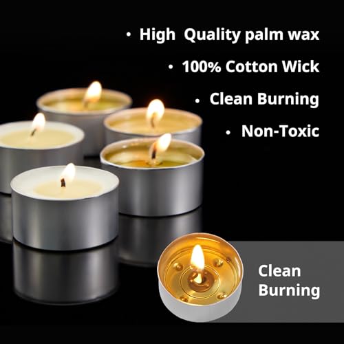 Tea Light Candles - 240 Pack, 4 Hours Fully Burns,Paraffin-Free Natural Tealights