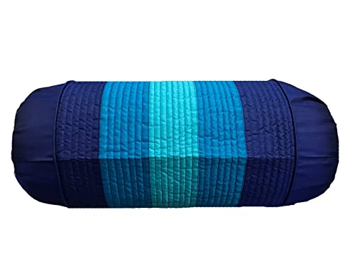 Home Shine Polyester Dupion Silk Stripes Bolster Cover 2 Pcs (Blue)