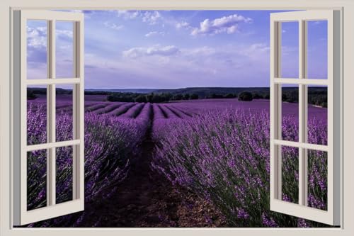 JVERF - JZZA28730 Spain Scenery Fields Lavandula Malacuera| Self-Adhesive Open Window Wall Sticker