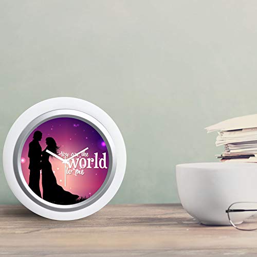 TheYaYaCafe Birthday Gifts for Wife Printed Desk Clock 6 inches Round (White Frame, Unbreakable Flexiglass Cover, Analog) - You are The World to Me