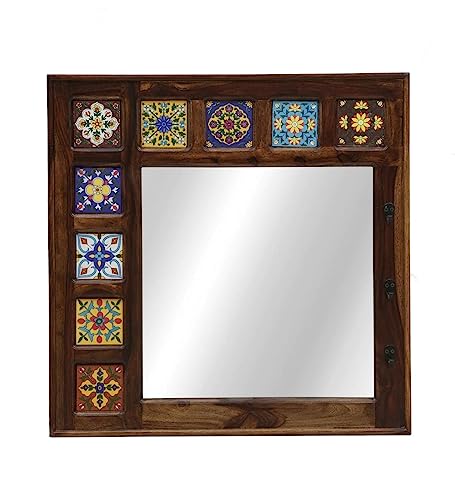 Soni art Cervo Décor Tiles Mirror with Sheesham Wood Frame