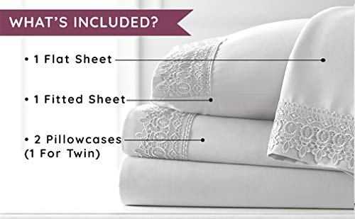 Full, Steel Gray : Southshore Fine Linens® 4-Piece 21 Inch Deep Pocket Sheet Set with Beautiful Lace - Steel Gray - Full