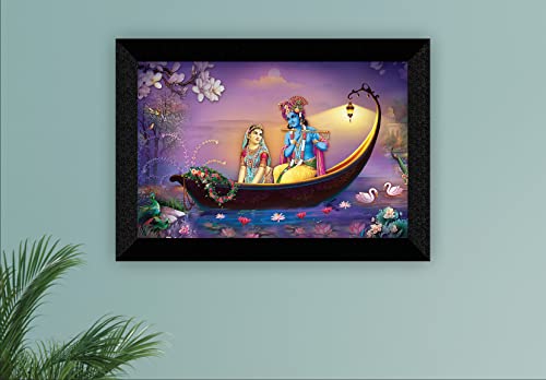 SAF Pack of 1 Radha krishna religious modern art wall painting with framed for living room 11 inch x 14 inch CANFM31379