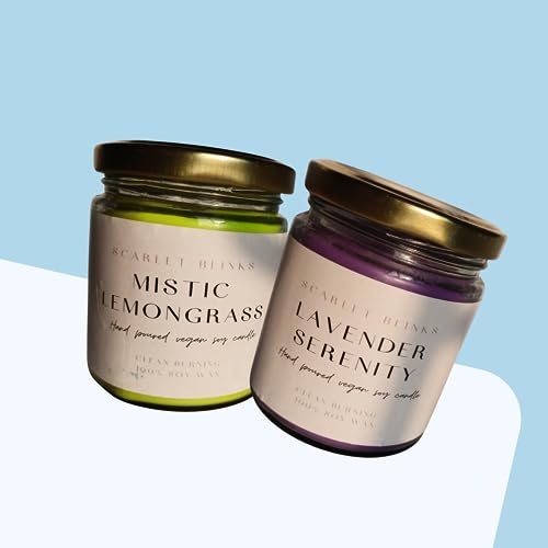 Scarlet Blinks Mistic Lemon Grass and Lavender Serenity | Soy Wax Candles | Aroma Therapy Candles | Burning Time:-45 HRS Pack of 2