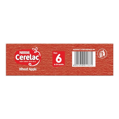 CERELAC Baby Cereal with Milk, Wheat Apple, Stage 1, From 6 to 24 Months , Source of Iron & Protein, Bag-In-Box Pack, 300g-350g (Weight May Vary)