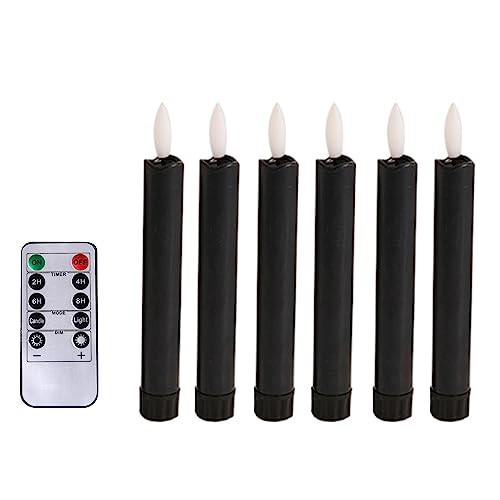 SAZ DEKOR 6X LED Candles 3D Wick Flameless Taper Candles for Wedding Party Black