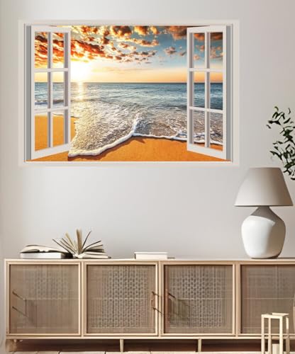 JVERF - JZZA29302 Sunrises and Sunsets Sea| Self-Adhesive Open Window Wall Sticker