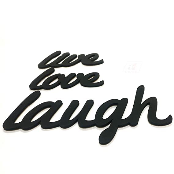 Asmi Collections Black MDF Wood Live Love Laugh 3D Wall Stickers (40x45 Cm)