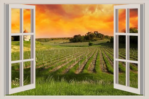 JVERF - JZZA21442 France Scenery Fields| Self-Adhesive Open Window Wall Sticker