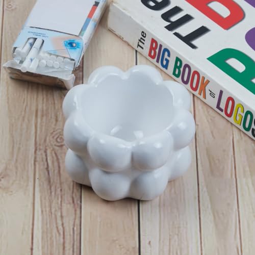 Pakhi Decor Groovy Ceramic Ashtray for Home & Office, White (10376)