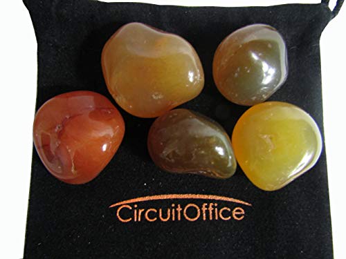 CircuitOffice 5 Piece Carnelian Tumbled Stones (0.75-1.5"), in A Velvet Bag,Healing Stones, Metaphysical Healing, Chakra Stones for Wicca, Reiki, Healing, Metaphysical, Chakra, Energy or Gift