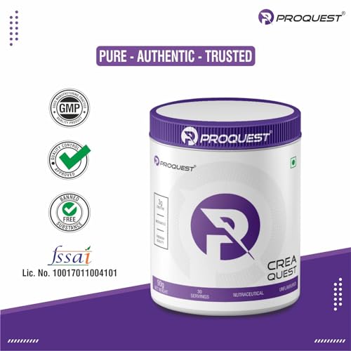 PROQUEST CreaQuest - Pure Micronized Creatine Monohydrate (90G, 30 Servings) Unflavoured, Lab Tested & Certified | Rapid Absorption | Enhanced Muscle Strength & Power | Fast Recovery