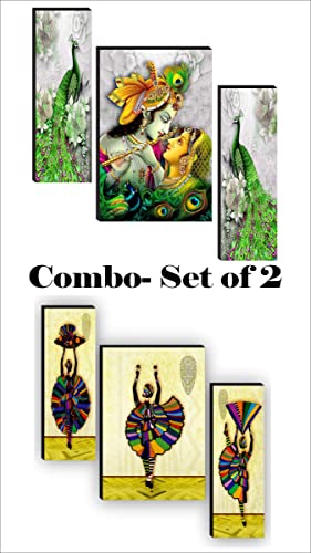 SAF Religious Radhe Krishna UV Textured Painting& Set of 3 Traditional Dance Modern Art Paintings for living room Painting 12 Inch X 18 Inch SAF-JM7734