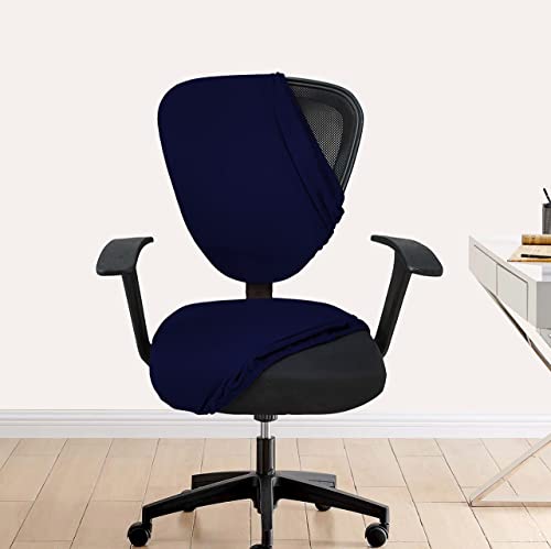 HOTKEI Navy Blue 2 Piece Office Chair Cover Pack of 1 Stretchable Elastic Polyester Blend Removable Washable Office Computer Desk Executive Rotating Chair Seat Covers Slipcover Protector