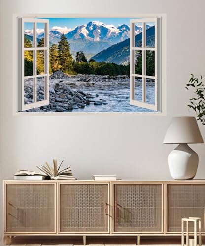 JVERF - JZZA21625 Georgia Mountains Rivers Stones Scenery Mazeri| Self-Adhesive Open Window Wall Sticker