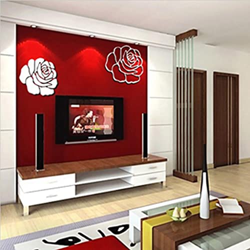 ATORSE® 3D Mirror Wall Stickers Flower Wall Decals Home Party Wedding Decor Silver H