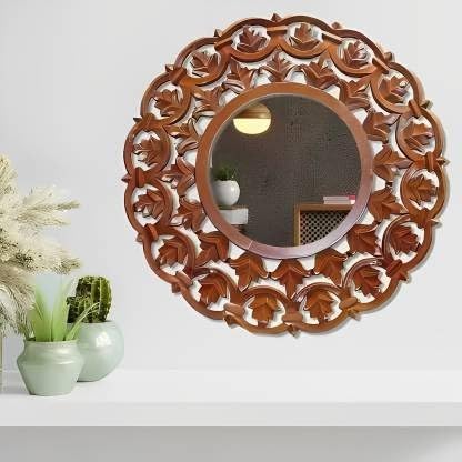 VAS Collection MDF Mirror Frame for Bedroom,Living Room,Bathroom & Hallway,24"x24",Round (Brown)