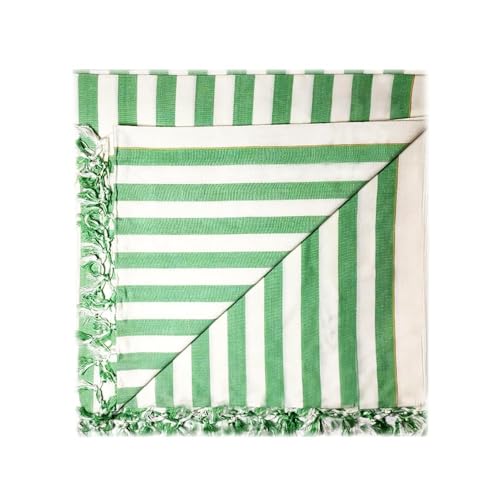 SilkXone Cotton Silky Soft Organic Bhagalpuri Dull chadar Blanket for All Season Blanket, (Green-White Stripe), Pack of 1 (7 No.)