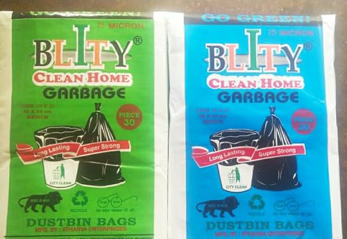 BLITY Garbage Bags (Medium) - 180 Bags | (19 X 21 inch) Medium Size Bags for Dry and Wet Waste (90 Pcs Blue and 90 pcs Green) (Blue Green 6 Pack, Plastic)