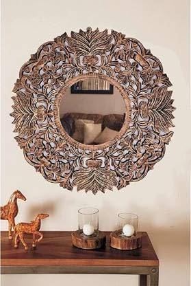 VAS Collection MDF Mirror Frame for Bedroom,Living Room,Bathroom & Hallway,24"x24",Round (Golden Antique)