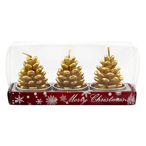 SAZ DEKOR 3X Christmas Candle Set Decorative Tealight for Home Party Pine Cone