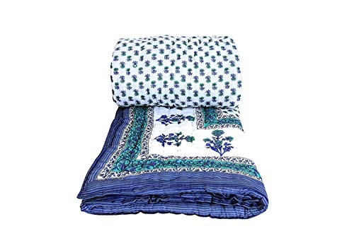 SWEP AND SHOP Traditional Famous Jaipuri Beautiful Floral Print in White and Blue Jaipuri Rajai/Quilt Single/Bed/Comforter/AC Quilt/Cotton,Lightweight Pack of 1