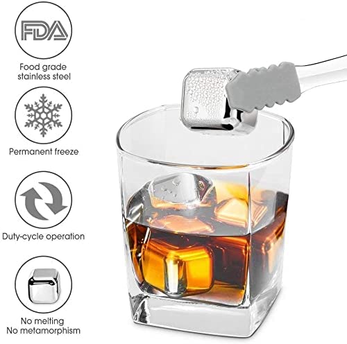 SYGA Stainless Steel Whiskey Stones Ice Cubes Reusable for Whiskey, Vodka, Liqueurs, Wine, Beverage Juice or Soda - Pack of 8